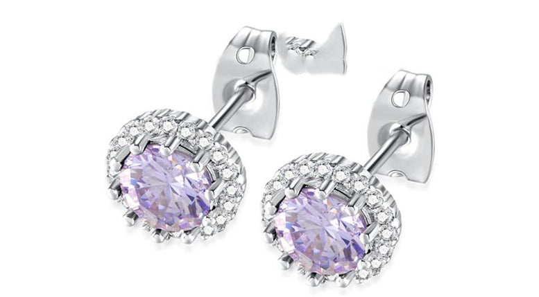 18K White Gold Plated Halo Tanzanite Created Round 3Ct CZ Cut Stud Earrings
