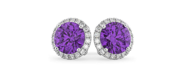 18K White Gold Plated Halo Amethyst Sapphire Round 3CT CZ Cut Stud Earrings