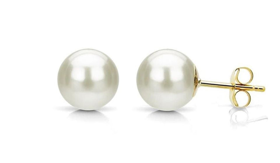 18K Yellow Gold Plated Created White Freshwater Pearl CZ Round 3CT Stud Earrings