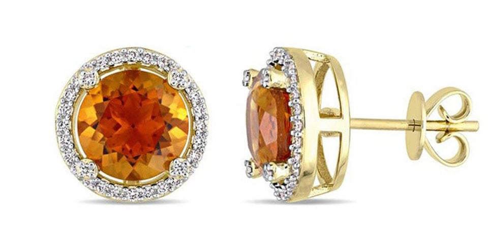 18K Yellow Gold Plated Halo Champagne Sapphire Round 3CT CZ Stud Earrings