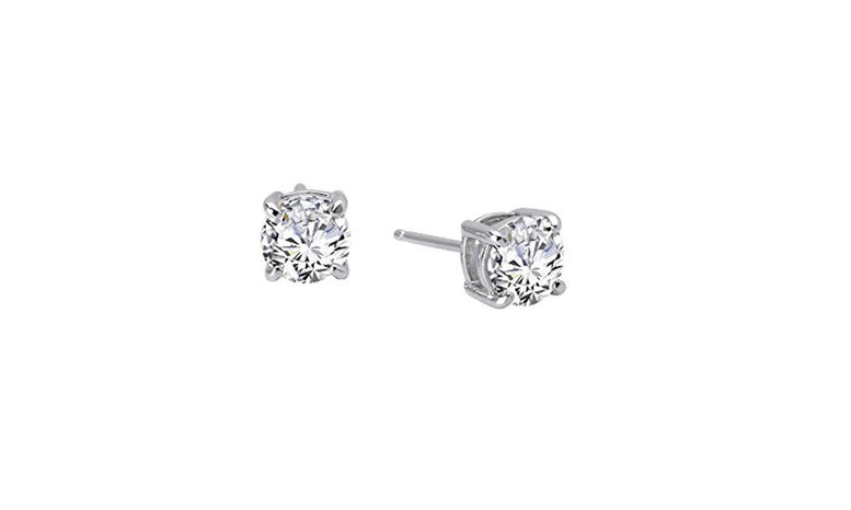 Platinum Simulated Diamond round cut CZ Stud earrings Plated