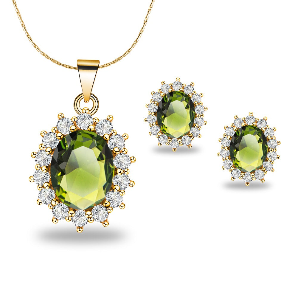 18K Yellow Gold Created Peridot Round 1 Carat Oval Necklace Plated 18 Paris Jewelry Co