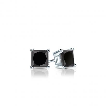24k White Gold Plated 2 Cttw Black Sapphire Princess Cut Stud Earrings