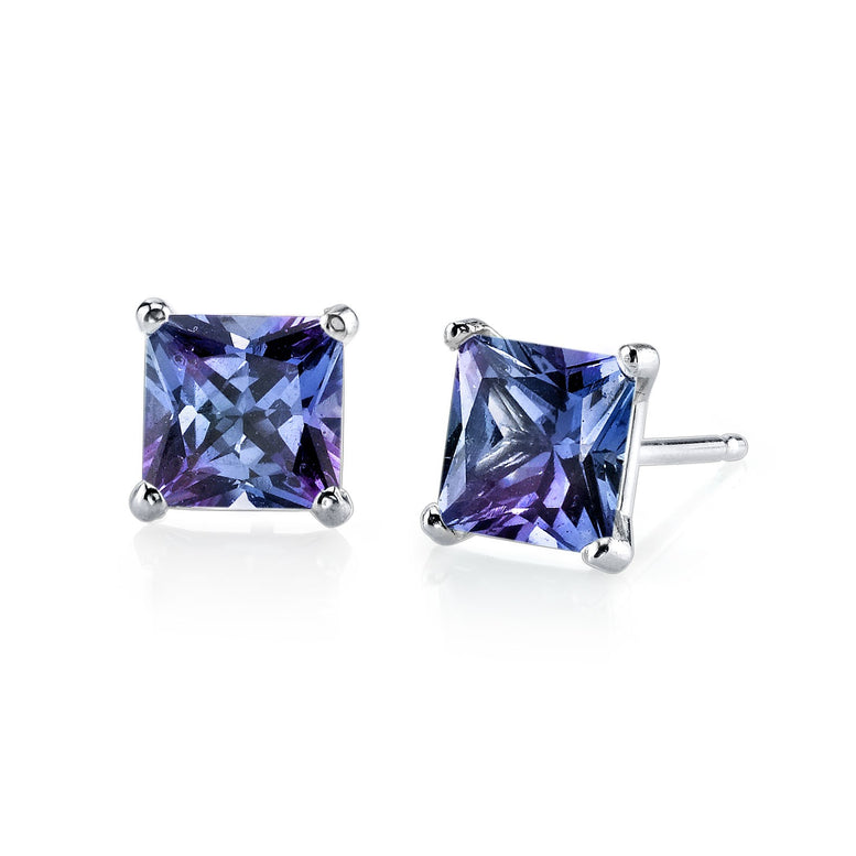 24k White Gold Plated 2 Cttw Alexandrite Princess Cut Stud Earrings