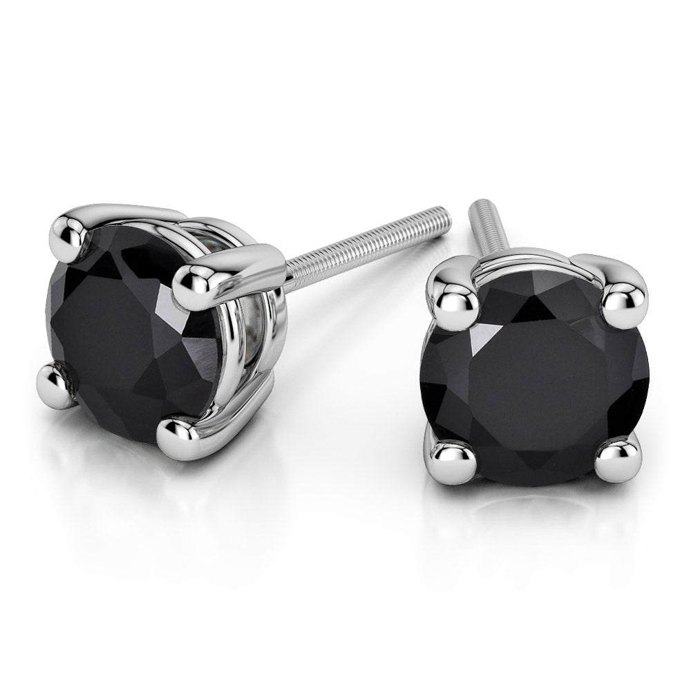 24k White Gold Plated 2 Cttw Black Sapphire Round Stud Earrings