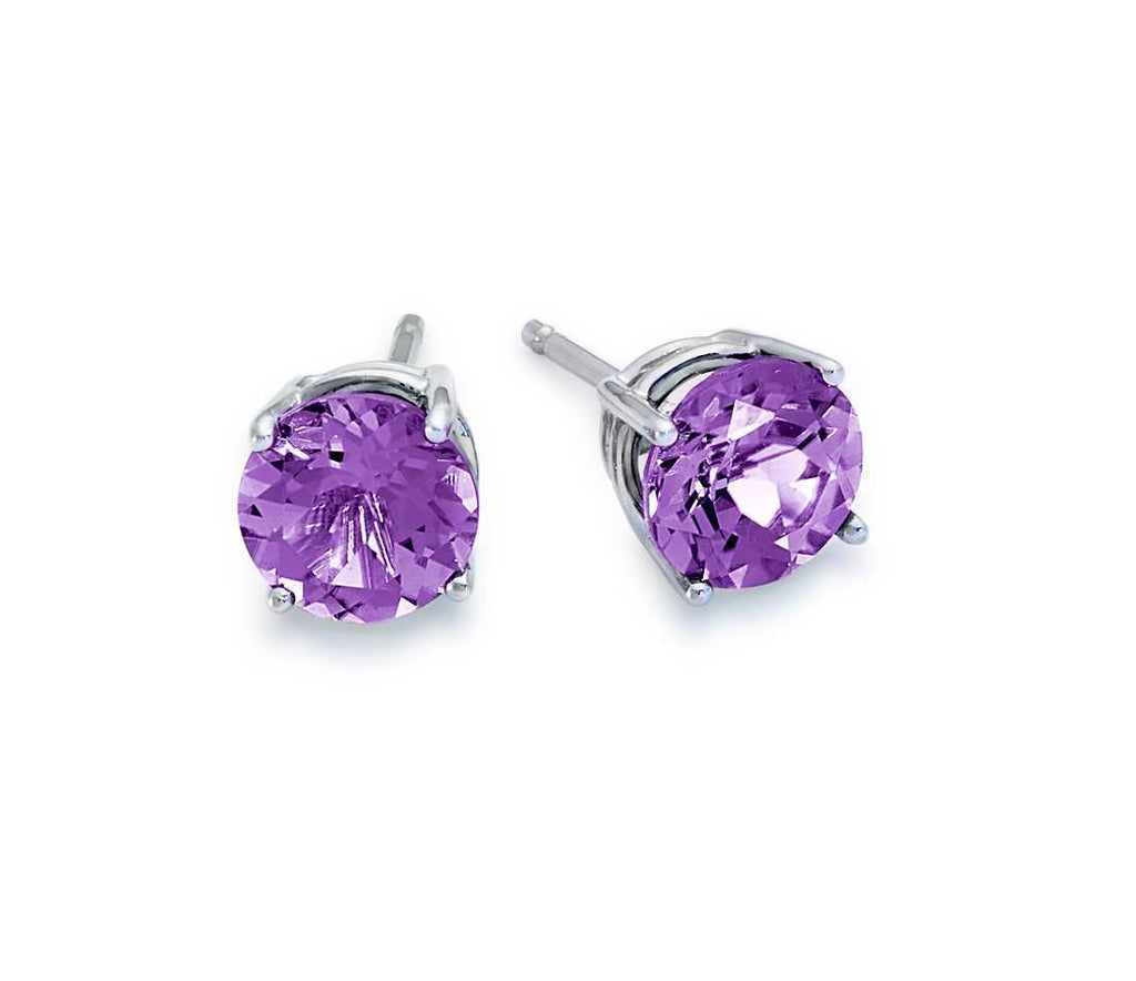 24k White Gold Plated 2 Cttw Amethyst Round Stud Earrings