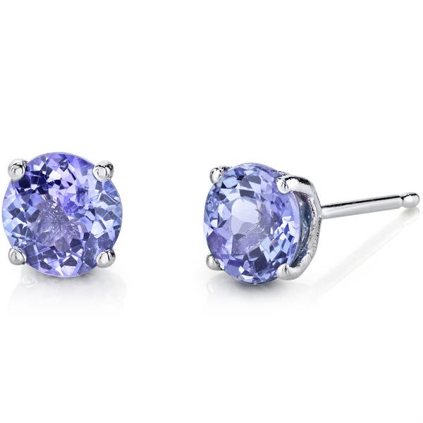 24k White Gold Plated 2 Cttw Tanzanite Round Stud Earrings
