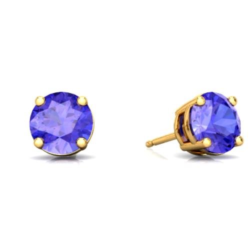 24k Yellow Gold Plated 2 Cttw Tanzanite Round Stud Earrings