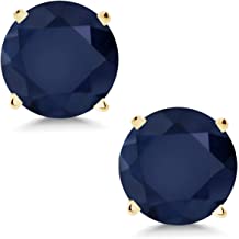 24k Yellow Gold Plated 2 Cttw Black Sapphire Round Stud Earrings