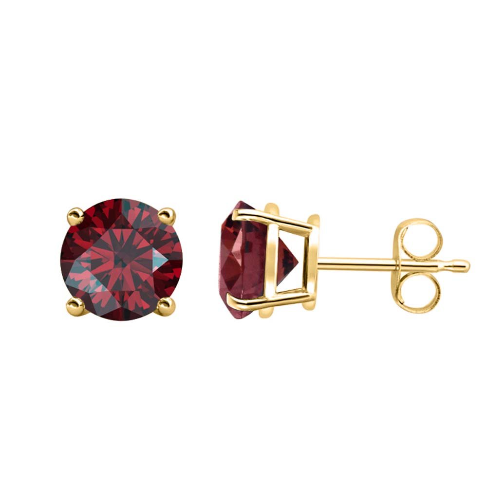 24k Yellow Gold Plated 2 Cttw Created Garnet CZ Round Stud Earrings