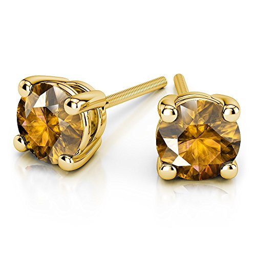 24k Yellow Gold Plated 2 Cttw Citrine Round Stud Earrings