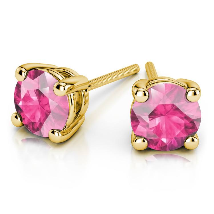 24k Yellow Gold Plated 2 Cttw Pink Sapphire Round Stud Earrings