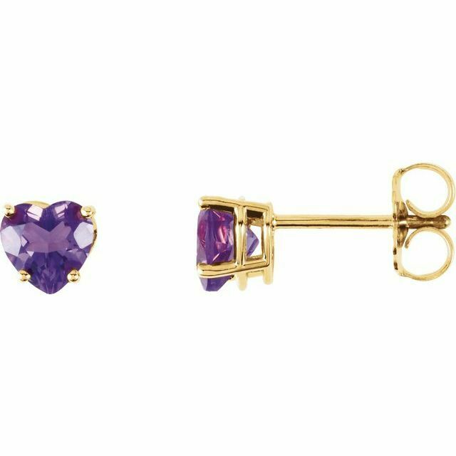 24k Yellow Gold Plated 2 Cttw Amethyst Heart Stud Earrings