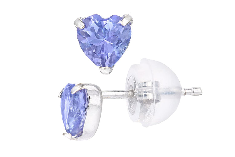 24k White Gold Plated 2 Cttw Tanzanite Heart Stud Earrings