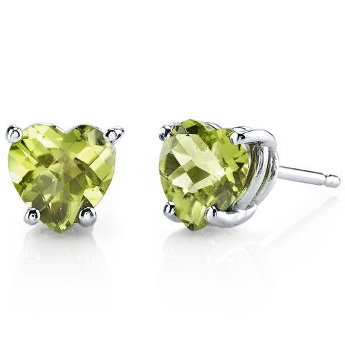 24k White Gold Plated 2 Cttw Peridot Heart Stud Earrings
