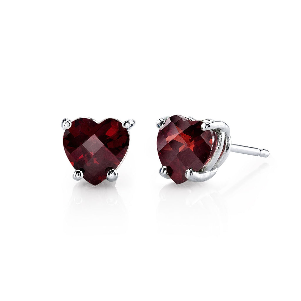 24k White Gold Plated 2 Cttw Garnet Heart Stud Earrings