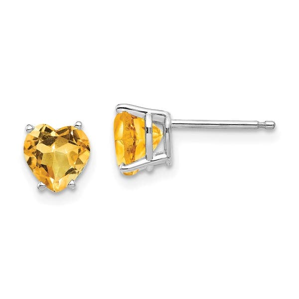 24k White Gold Plated 2 Cttw Citrine Heart Stud Earrings