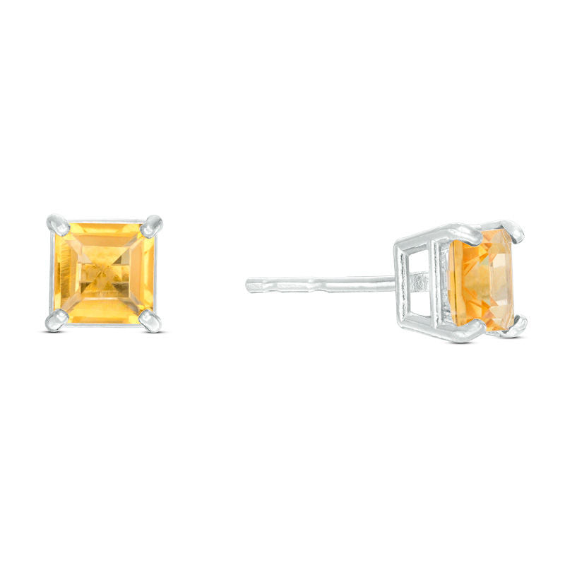 24k White Gold Plated 2 Cttw Citrine Square Stud Earrings