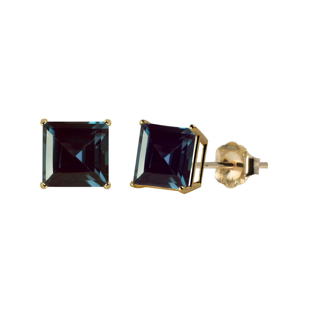 24k Yellow Gold Plated 2 Cttw Alexandrite Square Stud Earrings