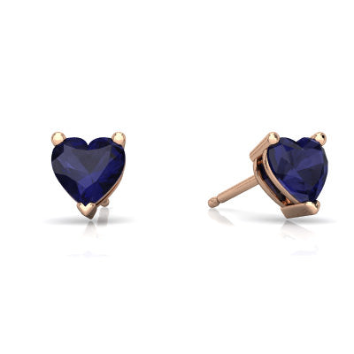 24k Rose Gold Plated 2 Cttw Blue Sapphire Heart Stud Earrings