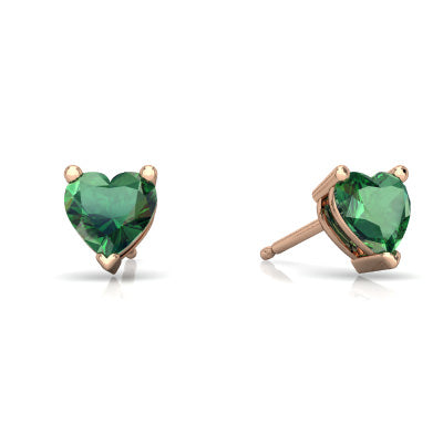 24k Rose Gold Plated 2 Cttw Emerald Heart Stud Earrings