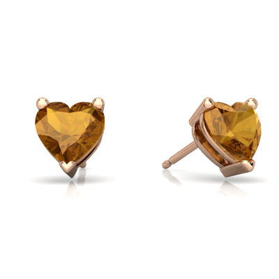 24k Rose Gold Plated 2 Cttw Citrine Heart Stud Earrings