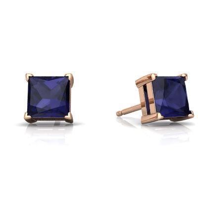 24k Rose Gold Plated 2 Cttw Blue Sapphire Square Stud Earrings