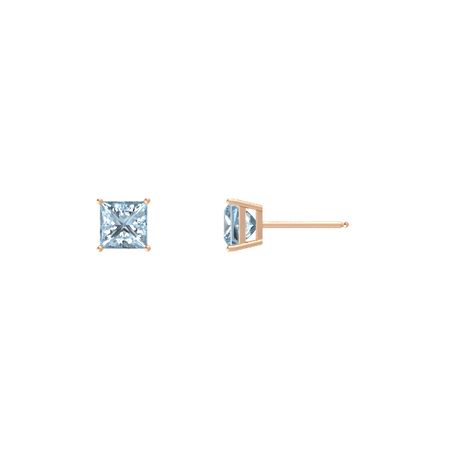 24k Rose Gold Plated 2 Cttw Aquamarine Square Stud Earrings