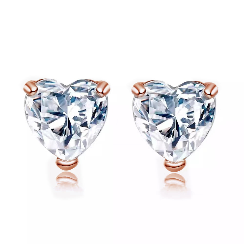 14k Rose Gold Plated 1/2 Carat Heart Created White Sapphire Stud Earrings