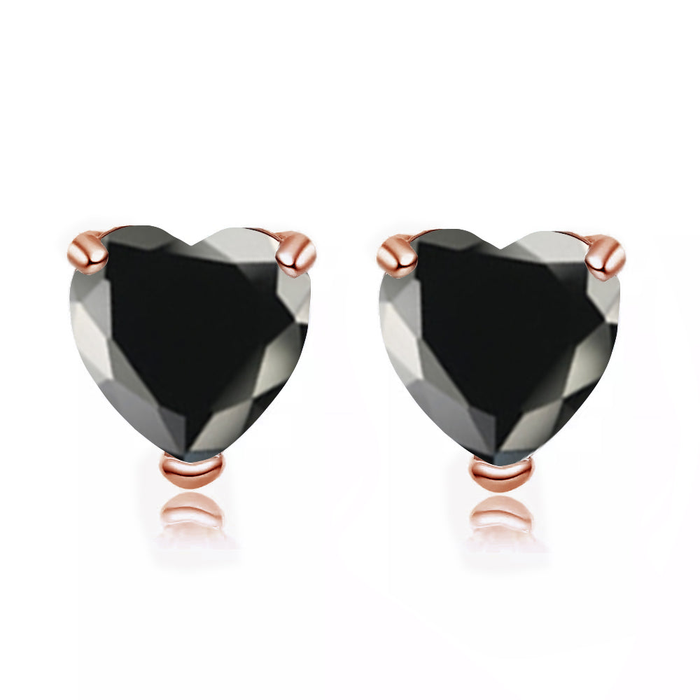 14k Rose Gold Plated 1/2 Carat Heart Created Black Sapphire Stud Earrings