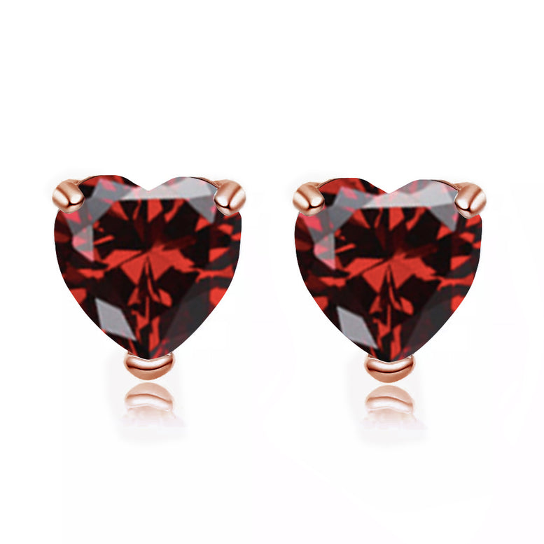 14k Rose Gold Plated 2 Carat Heart Created Garnet Sapphire Stud Earrings