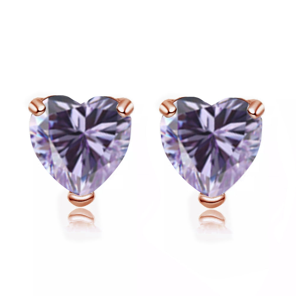 14k Rose Gold Plated 3 Carat Heart Created Tanzanite Stud Earrings