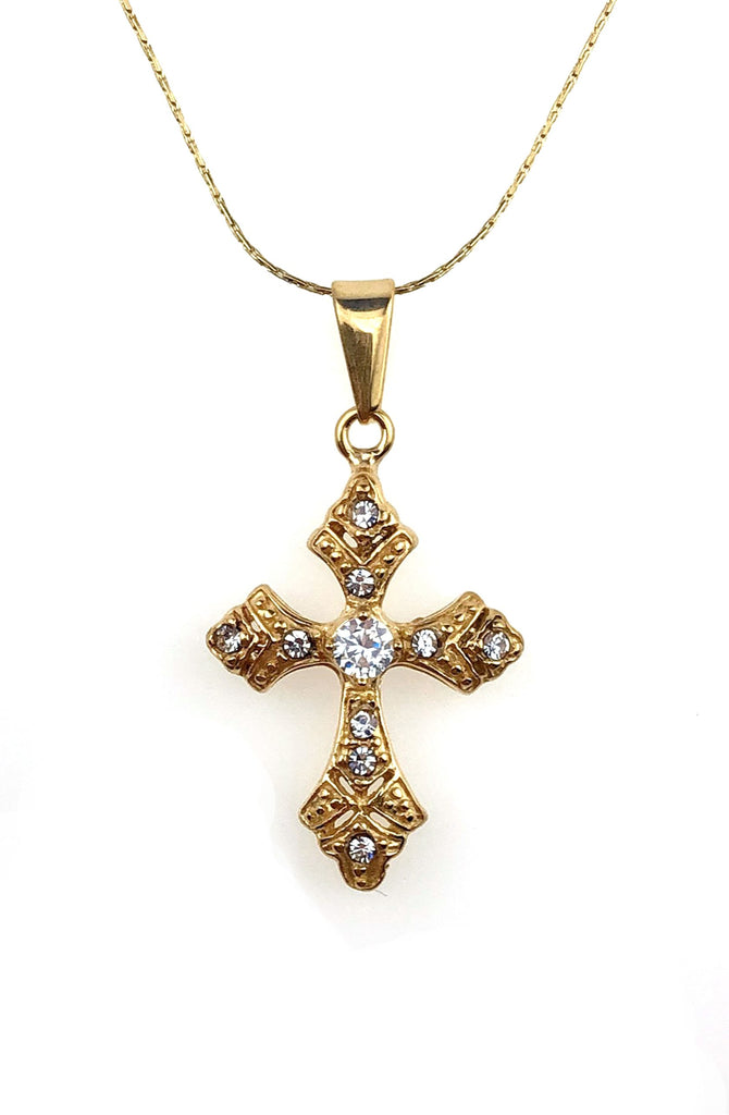 18K Yellow Gold 1 ct Created Diamond Cross Stud Necklace Plated 18 inch