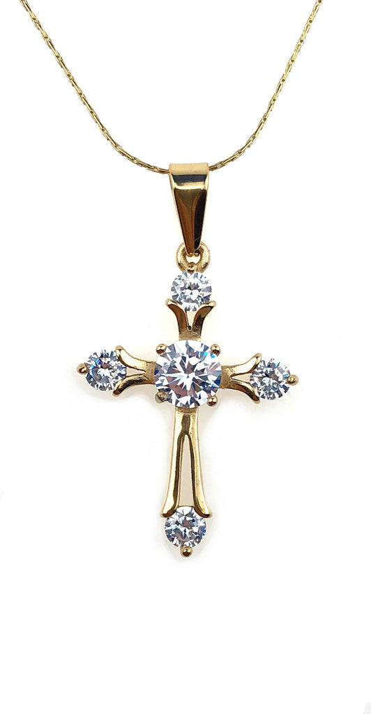 18K Yellow Gold 3 ct Created Diamond Cross Stud Necklace Plated 18 inch
