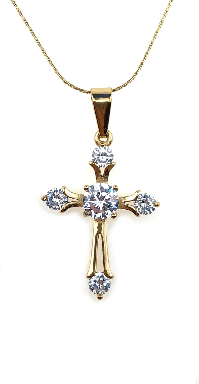 18K Yellow Gold 2 ct Created Diamond Cross Stud Necklace Plated 18 inch