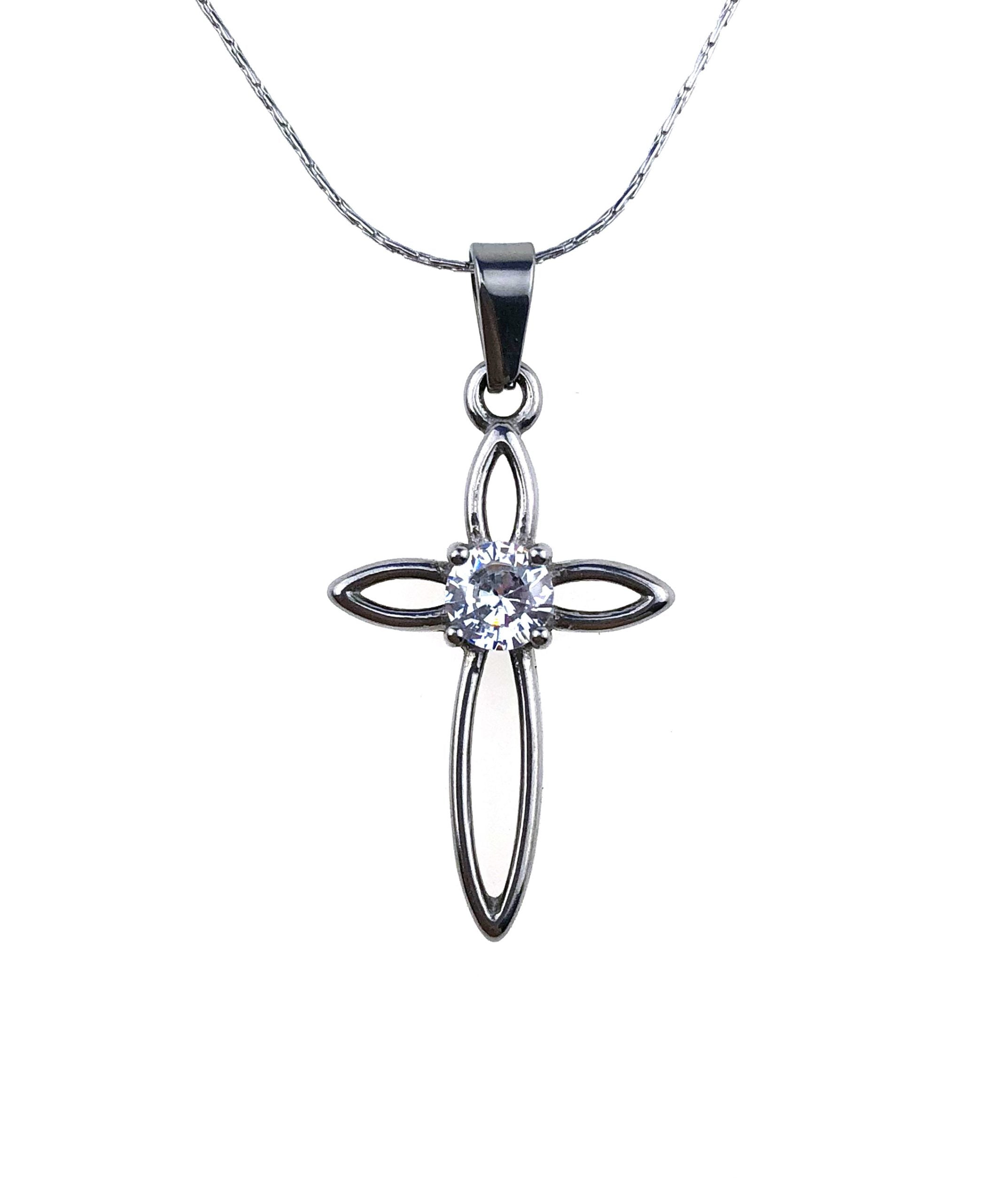 24K White Gold 1/2ct Created Diamond Cross Stud Necklace Plated 18 inc