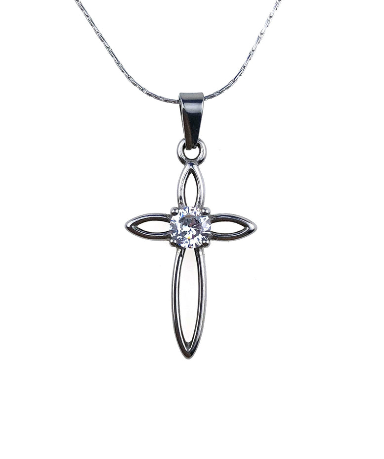 18K White Gold 2 ct Created Diamond CZ Cross Stud Necklace Plated 18 inch