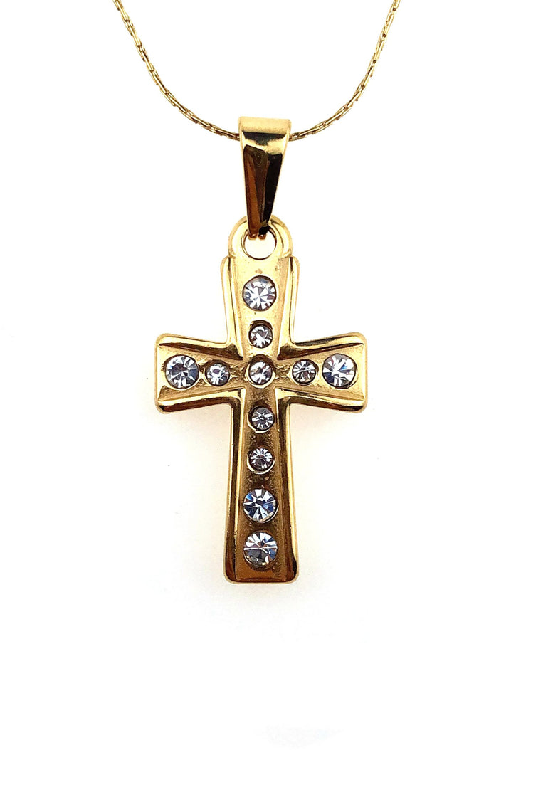 24K Yellow Gold 3 ct Created Diamond Cross Stud Necklace Plated 18 inch
