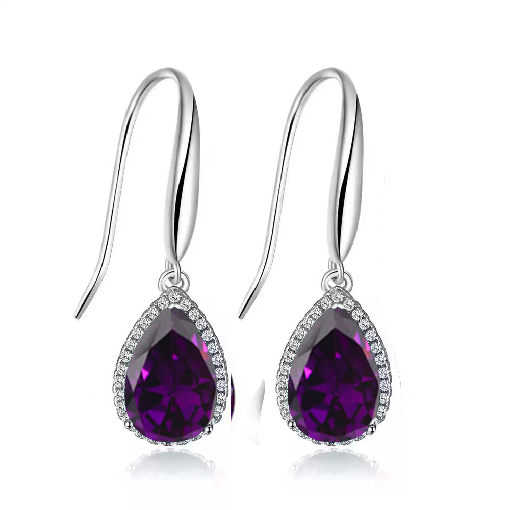 14k White Gold Plated 3 Ct Created Alexandrite Teardrop Earrings