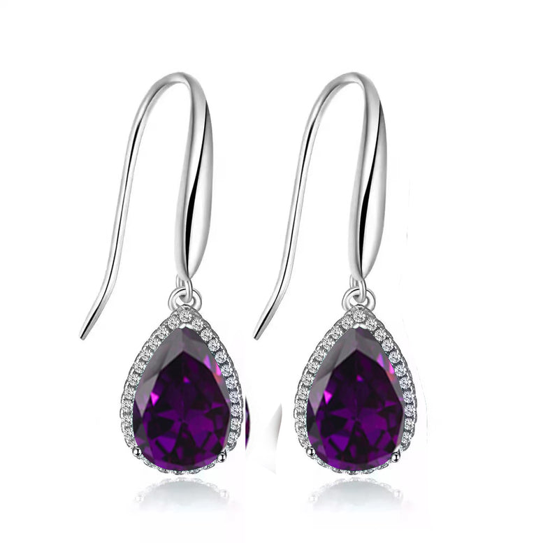 14k White Gold Plated 3 Ct Created Alexandrite Teardrop Earrings