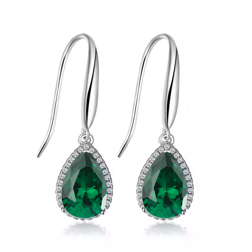 14k White Gold Plated 4 Ct Created Emerald Teardrop Earrings