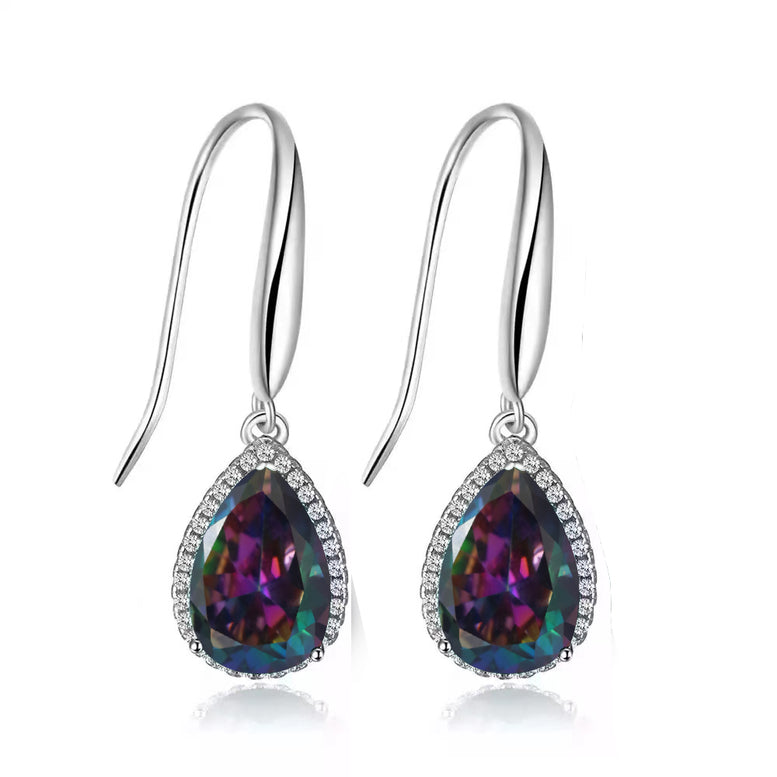 14k White Gold Plated 3 Ct Created Mystic Topaz Teardrop Earrings