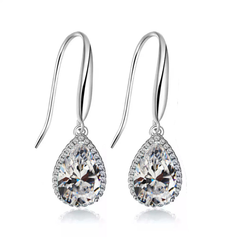 14k White Gold Plated 1/2 Ct Created White Sapphire Teardrop Earrings