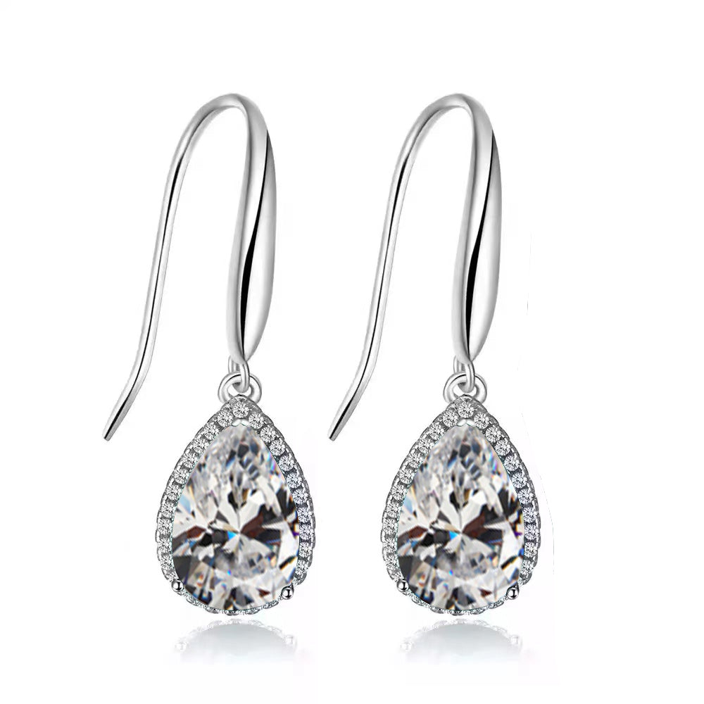 14k White Gold 4 Ct Created Diamond Teardrop Earrings Plated