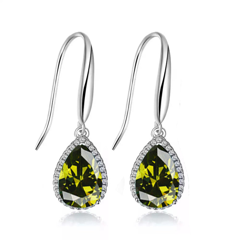 14k White Gold Plated 1/2 Ct Created Peridot Teardrop Earrings