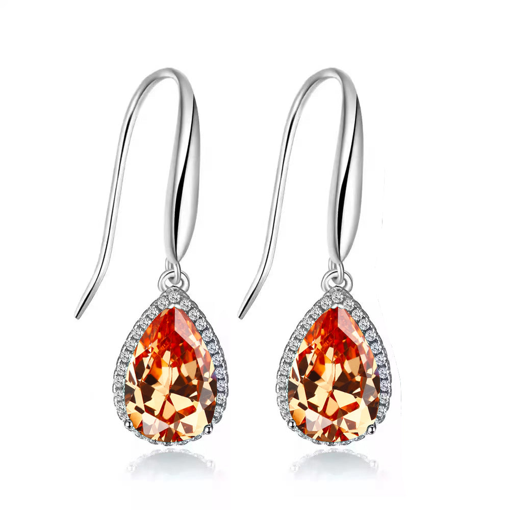 14k White Gold Plated 1/2 Ct Created Citrine Teardrop Earrings