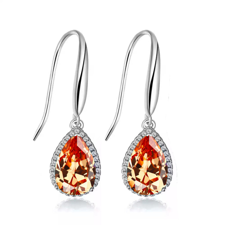 14k White Gold Plated 1/2 Ct Created Citrine Teardrop Earrings