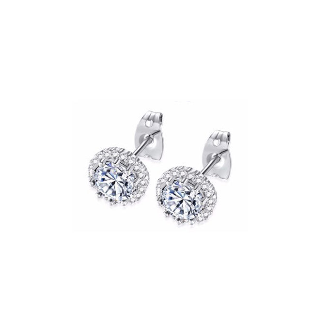 18k White Gold Plated 4 Ct Created Halo Round White Sapphire Stud Earrings