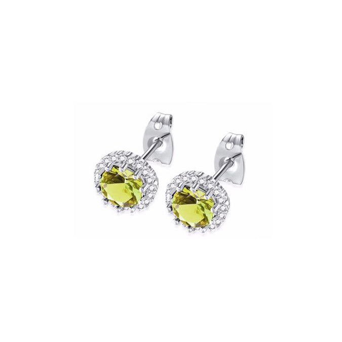 10k White Gold Plated 3 Ct Created Halo Round Yellow Sapphire Stud Earrings