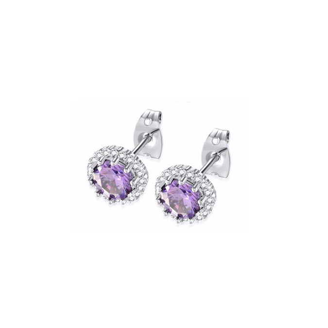 10k White Gold Plated 1 Ct Created Halo Round Amethyst Stud Earrings